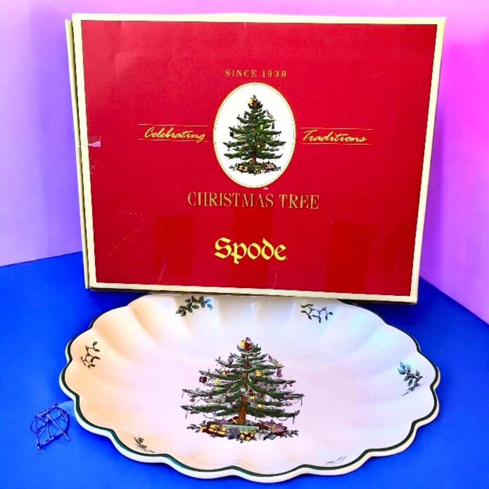 Spode Christmas Tree Oval Fluted Platter Dish Large New